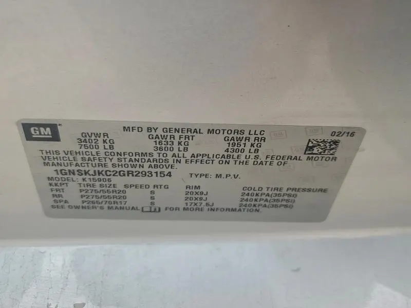 2016 CHEVROLET SUBURBAN K1500 LTZ  