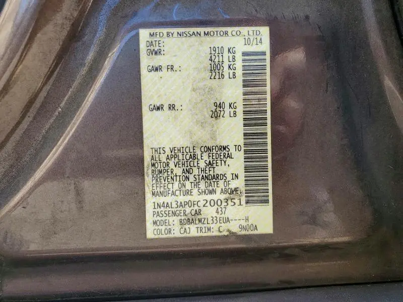 2015 NISSAN ALTIMA 2.5 SV  