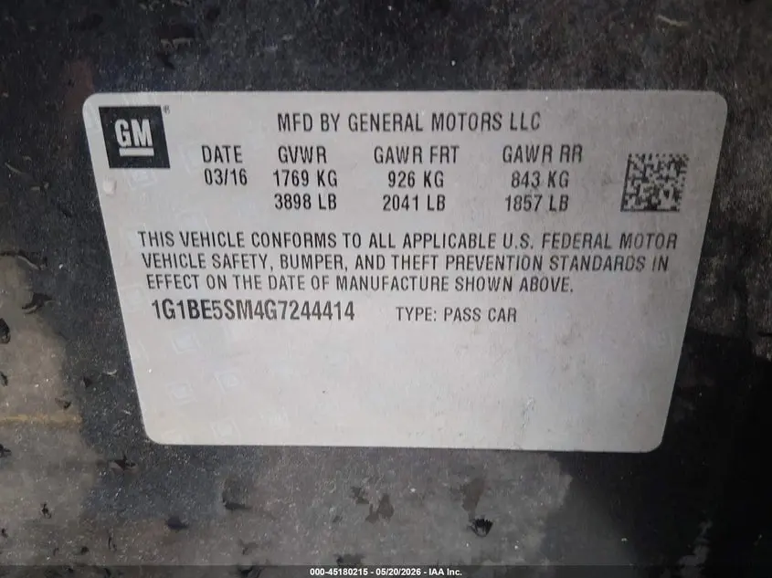 2016 CHEVROLET CRUZE LT AUTO