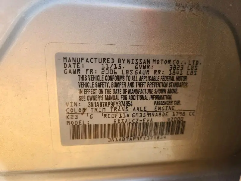 2015 NISSAN SENTRA S  