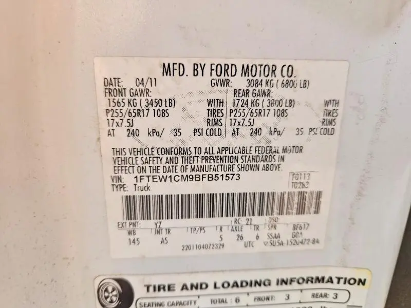 2011 FORD F150 SUPERCREW  