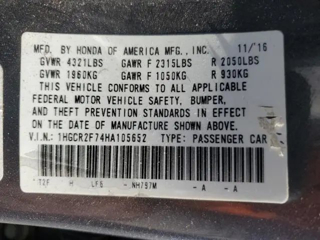 2017 HONDA ACCORD EX  