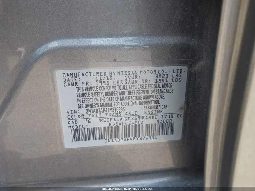 2015 NISSAN SENTRA S