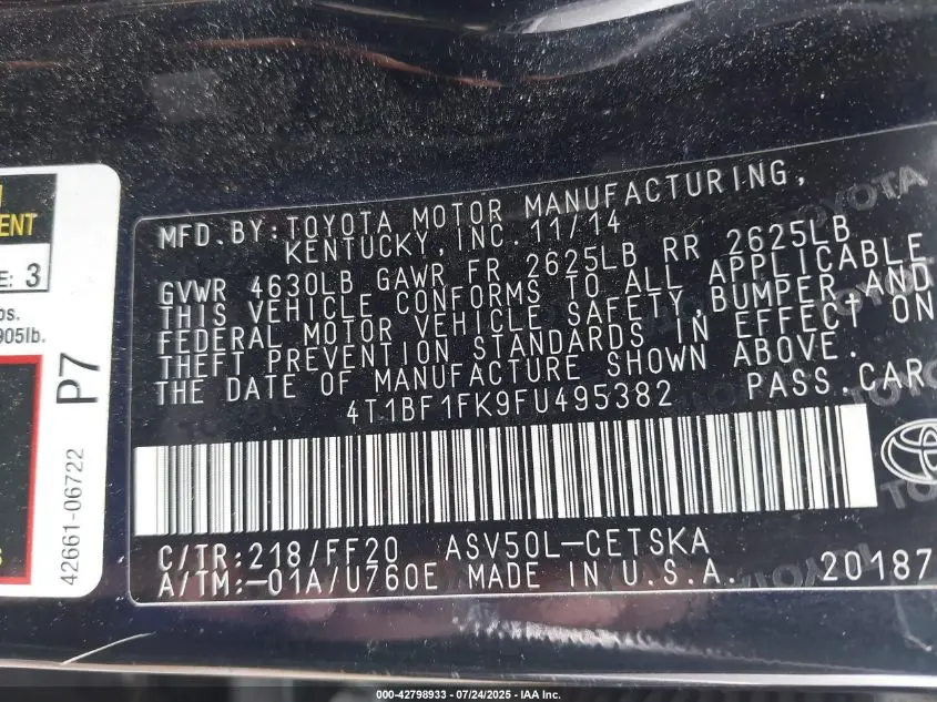 2015 TOYOTA CAMRY SE