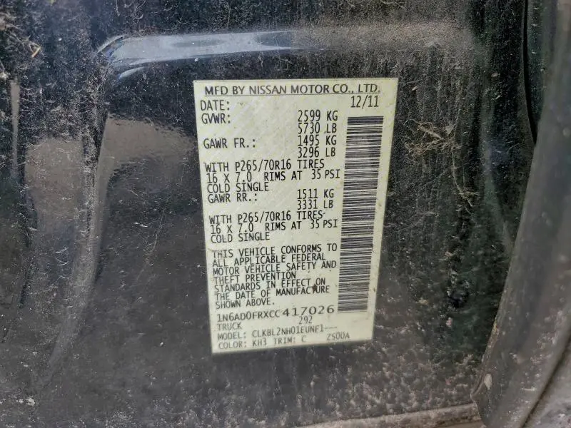 2012 NISSAN FRONTIER SV  