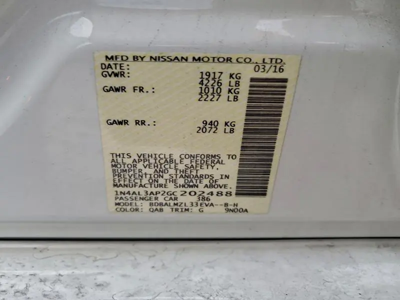 2016 NISSAN ALTIMA 2.5  