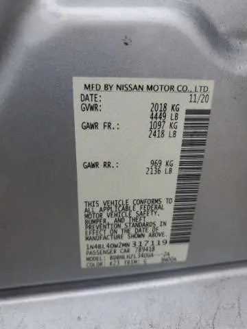 2021 NISSAN ALTIMA SV  