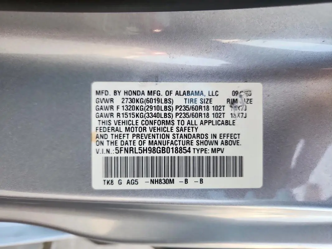 2016 HONDA ODYSSEY TOURING  
