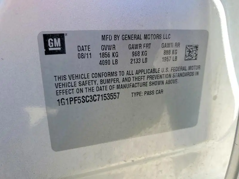 2012 CHEVROLET CRUZE LT  