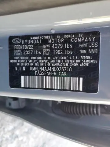 2022 HYUNDAI ELANTRA LIMITED  