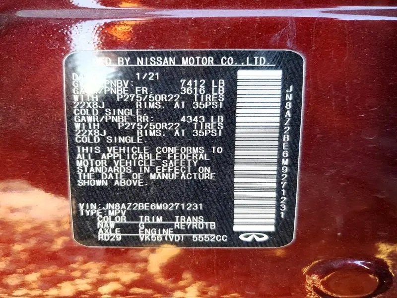 2021 INFINITI QX80 SENSORY  