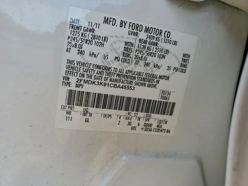 2012 FORD EDGE LIMITED  