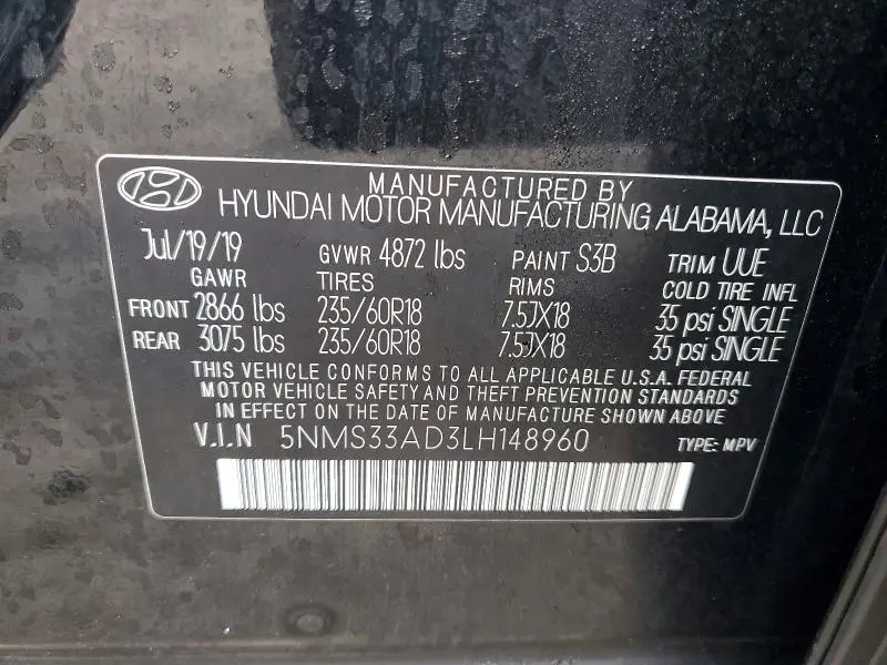 2020 HYUNDAI SANTA FE SEL  