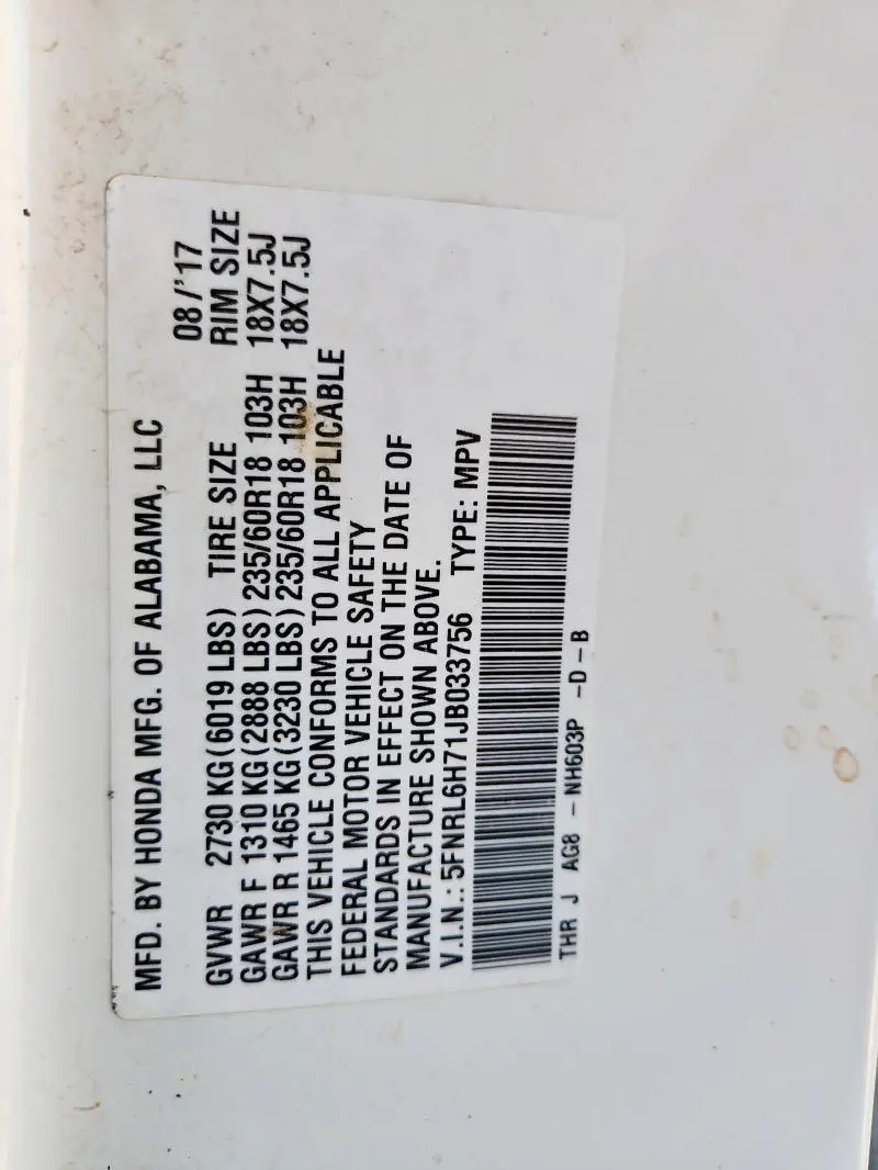 2018 HONDA ODYSSEY EXL  