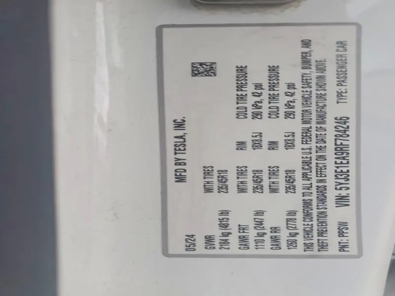 2024 TESLA MODEL 3   