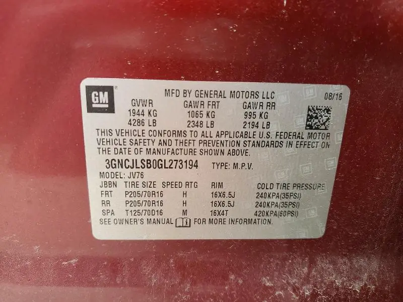 2016 CHEVROLET TRAX 1LT  