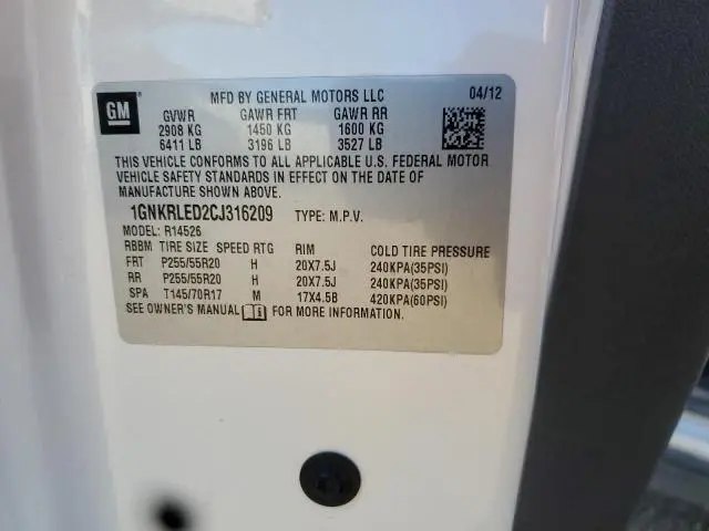 2012 CHEVROLET TRAVERSE LTZ  