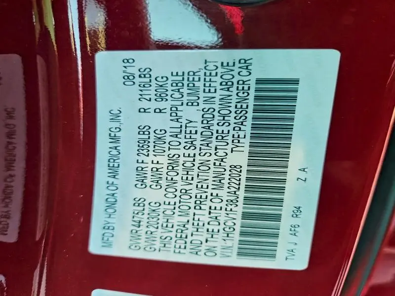 2018 HONDA ACCORD SPORT  