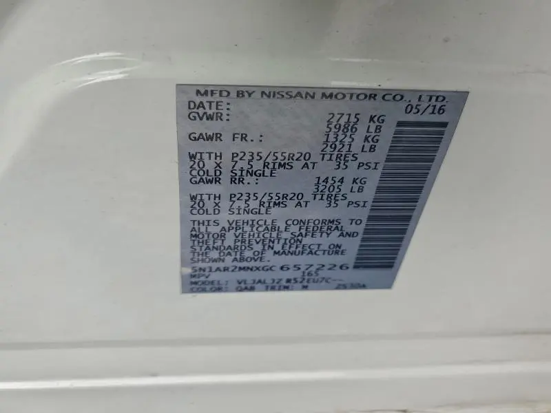 2016 NISSAN PATHFINDER S  