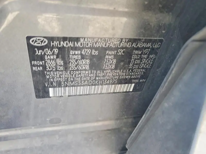 2019 HYUNDAI SANTA FE LIMITED 2.4L  
