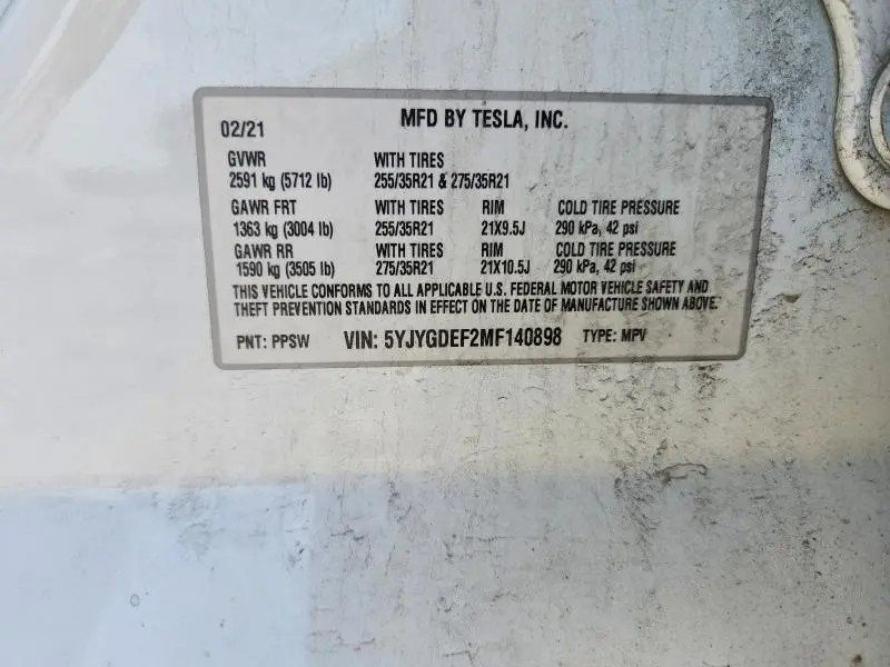 2021 TESLA MODEL Y   