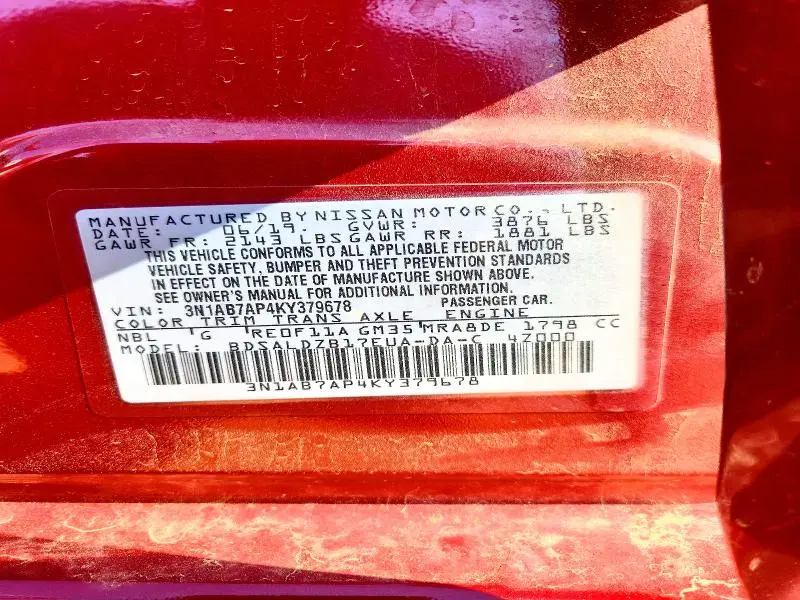 2019 NISSAN SENTRA SV  