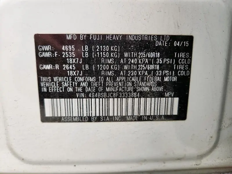 2015 SUBARU OUTBACK 2.5I LIMITED  