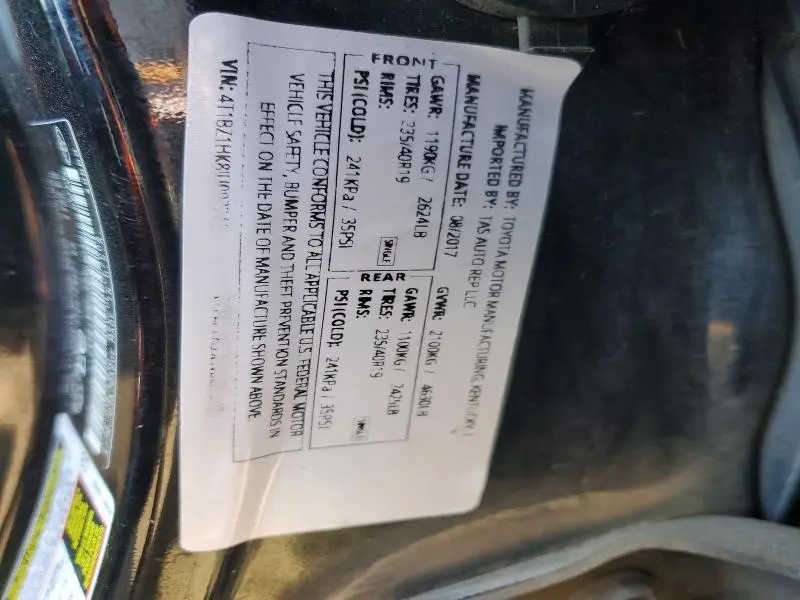 2018 TOYOTA CAMRY XLE V6  