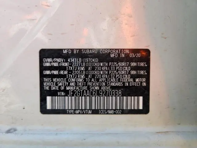 2020 SUBARU CROSSTREK   