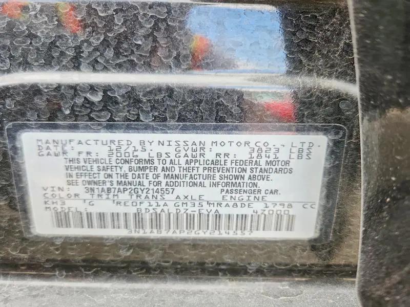 2016 NISSAN SENTRA SV  