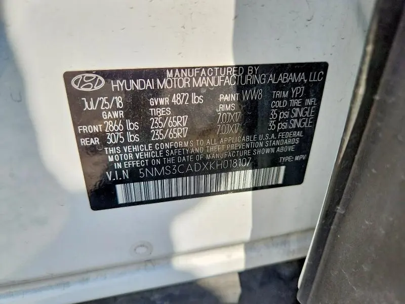 2019 HYUNDAI SANTA FE SEL 2.4L  