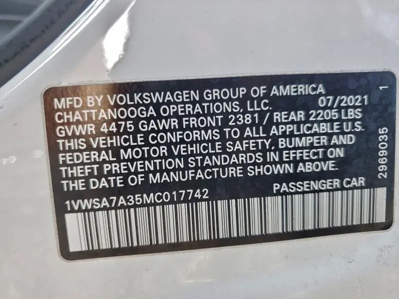 2021 VOLKSWAGEN PASSAT SE  