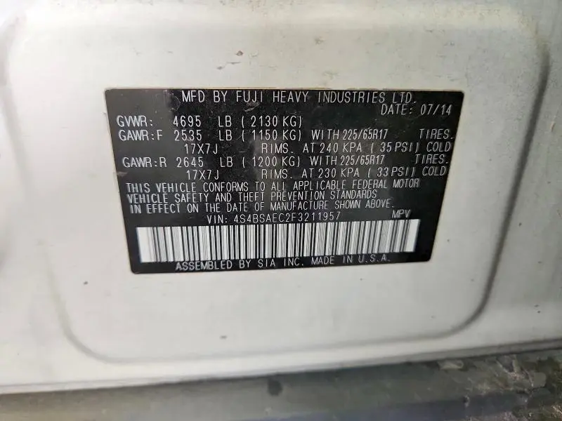2015 SUBARU OUTBACK 2.5I PREMIUM  