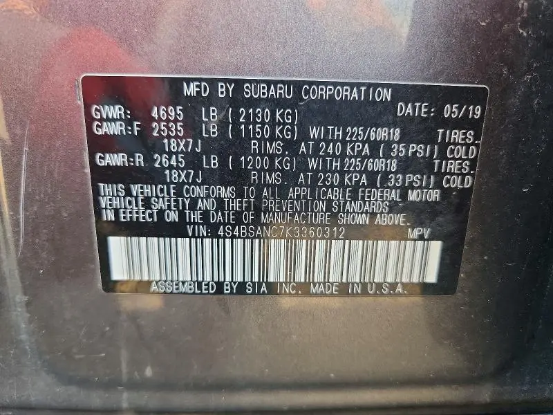2019 SUBARU OUTBACK 2.5I LIMITED  