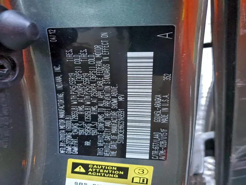 2012 TOYOTA HIGHLANDER LIMITED  