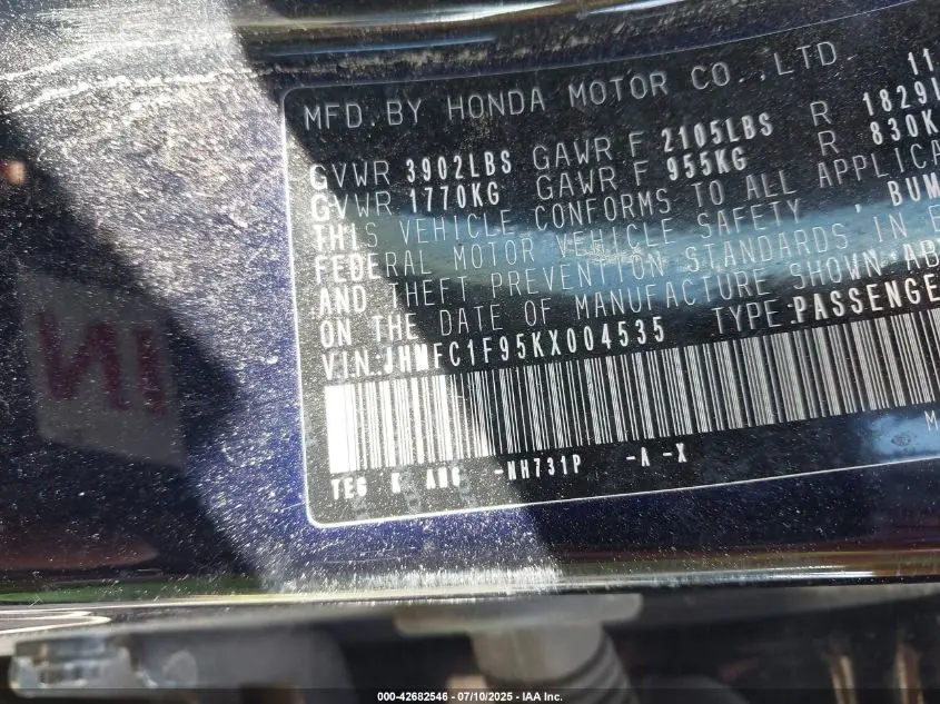 2019 HONDA CIVIC TOURING
