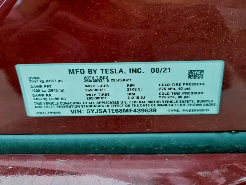 2021 TESLA MODEL S   