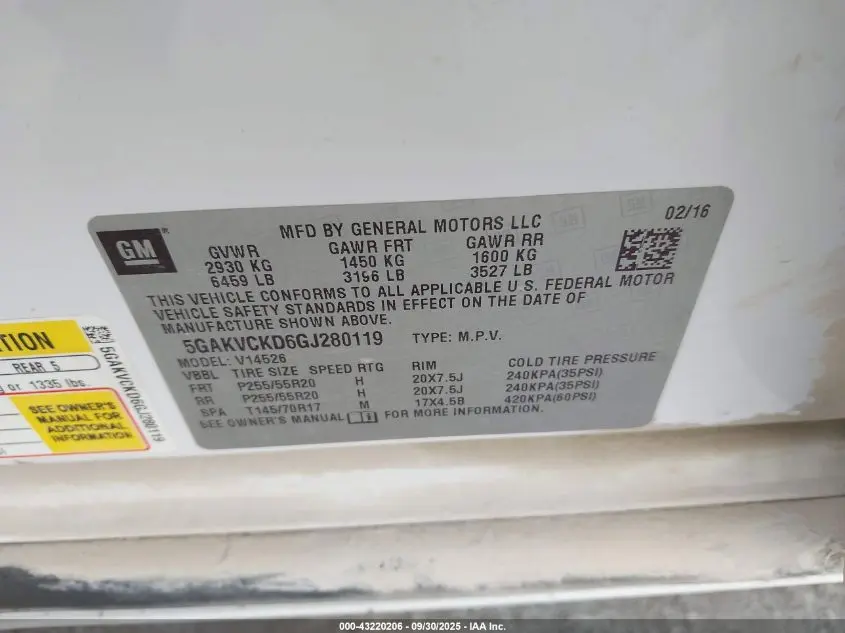 2016 BUICK ENCLAVE PREMIUM