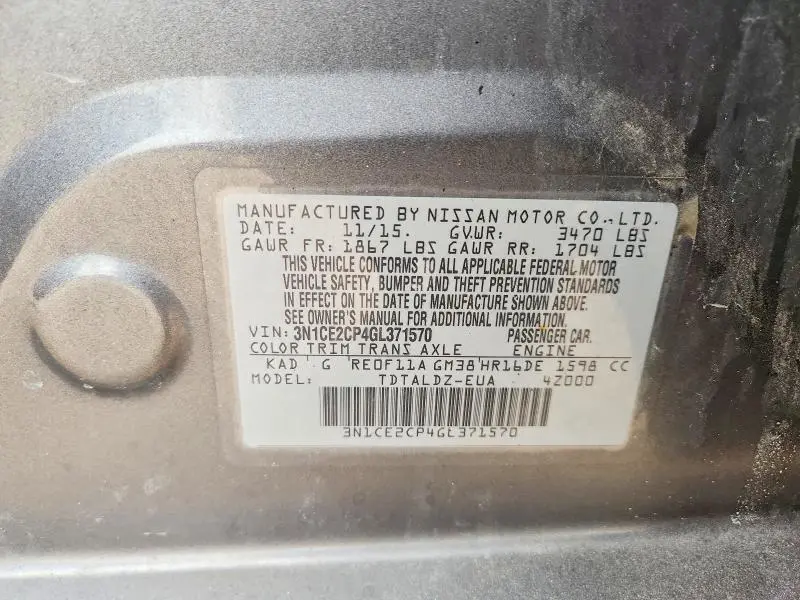 2016 NISSAN VERSA NOTE SV  