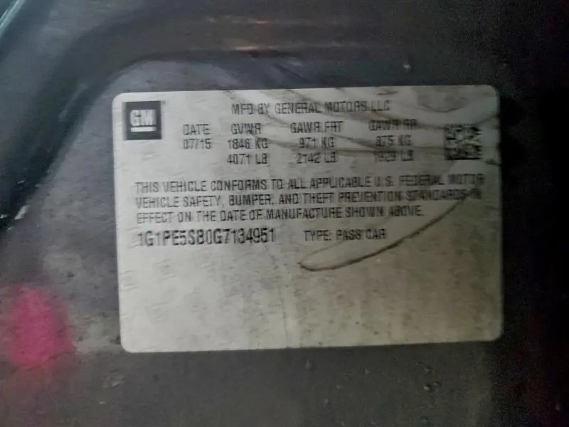 2016 CHEVROLET CRUZE LIMITED LT  