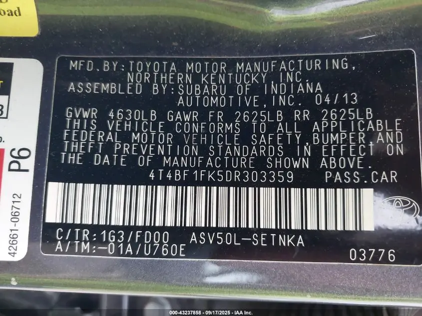 2013 TOYOTA CAMRY LE