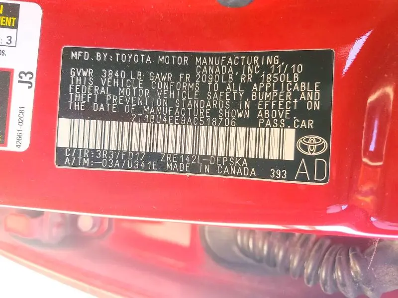 2010 TOYOTA COROLLA S  