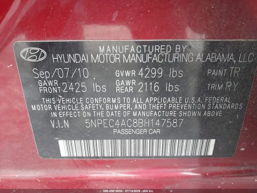 2011 HYUNDAI SONATA SE