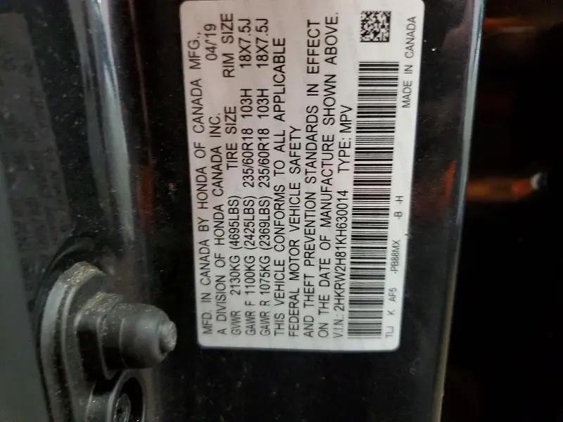 2019 HONDA CR-V EXL  