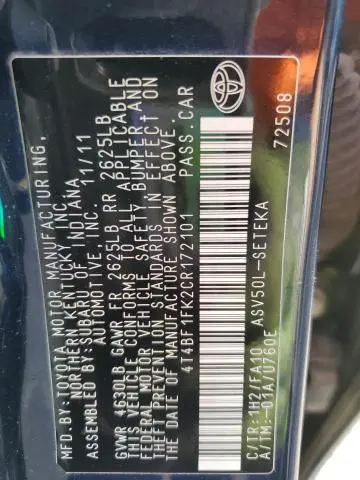 2012 TOYOTA CAMRY BASE  