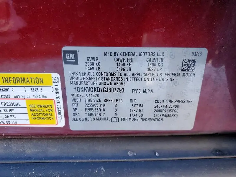 2016 CHEVROLET TRAVERSE LT  