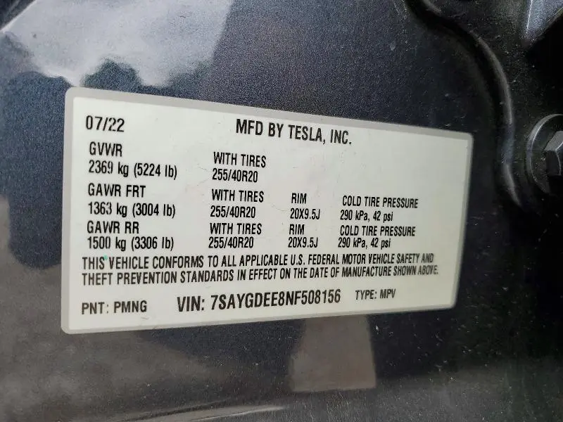2022 TESLA MODEL Y   