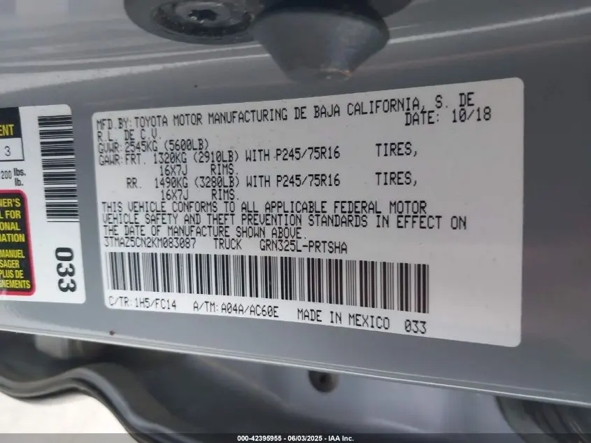 2019 TOYOTA TACOMA SR5 V6