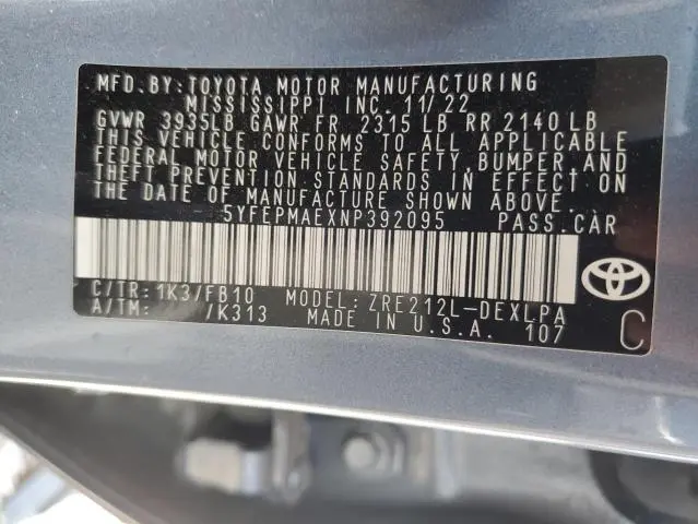 2022 TOYOTA COROLLA LE  