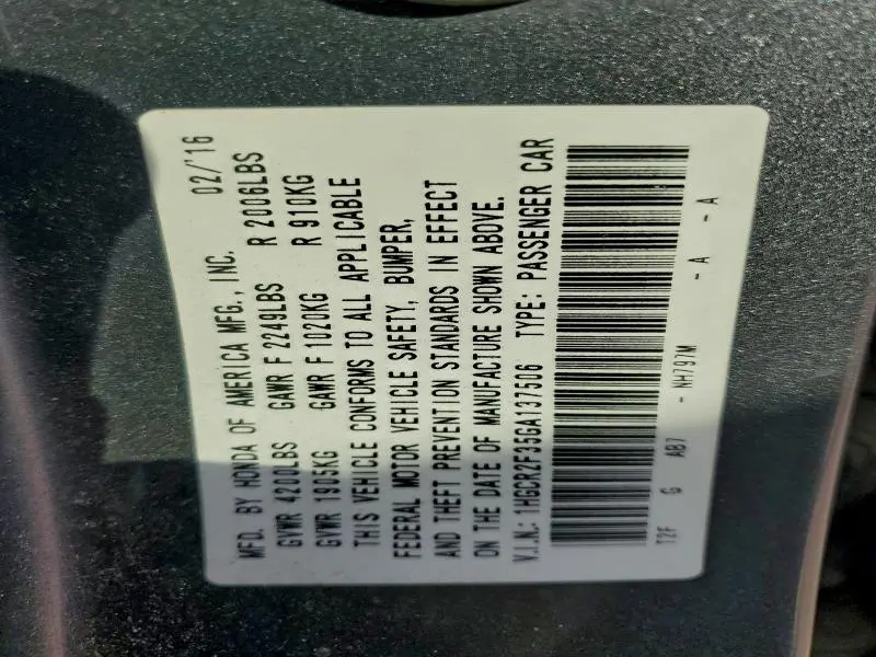 2016 HONDA ACCORD LX  